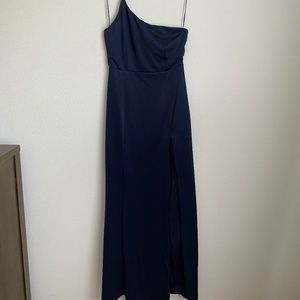 Showpo - Size 8/L - Navy Blue One Shoulder Formal Maxi Dress